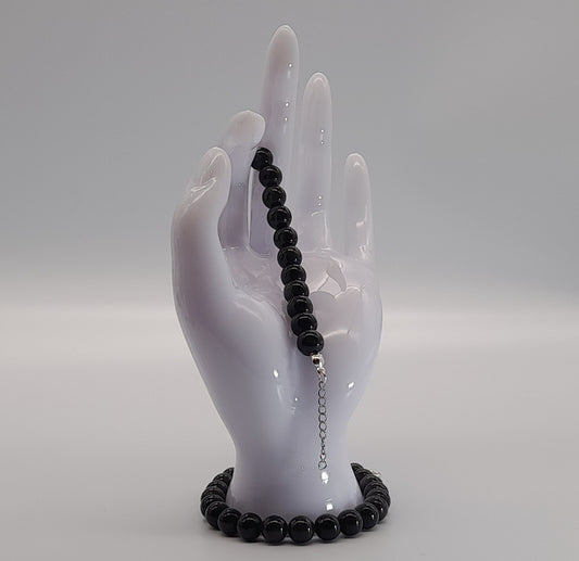 BRACELETS DE PERLES RONDES EN PIERRE OBSIDIENNE NOIRE - 2 TAILLES AU CHOIX - BIJOUX ARTISANAUX, UNIQUES & ORIGINAUX