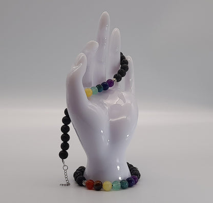 BRACELETS DE PERLES RONDES EN PIERRES DE LAVE + 7 CHAKRAS - 2 TAILLES AU CHOIX - BIJOUX ARTISANAUX, UNIQUES & ORIGINAUX