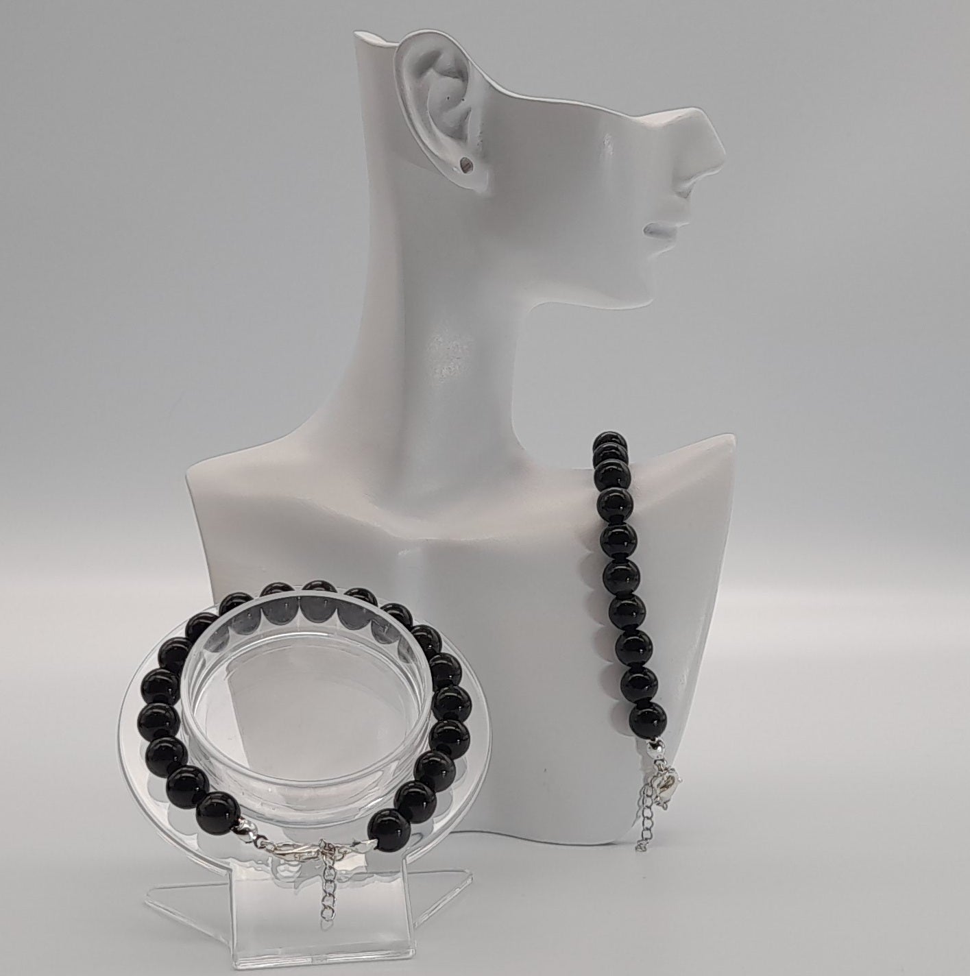 BRACELETS DE PERLES RONDES EN PIERRE OBSIDIENNE NOIRE - 2 TAILLES AU CHOIX - BIJOUX ARTISANAUX, UNIQUES & ORIGINAUX