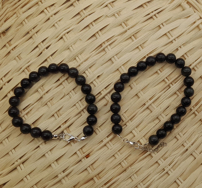BRACELETS DE PERLES RONDES EN PIERRE OBSIDIENNE NOIRE - 2 TAILLES AU CHOIX - BIJOUX ARTISANAUX, UNIQUES & ORIGINAUX