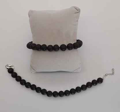 BRACELETS DE PERLES RONDES EN PIERRE DE LAVE - 2 TAILLES AU CHOIX - BIJOUX ARTISANAUX, UNIQUES & ORIGINAUX