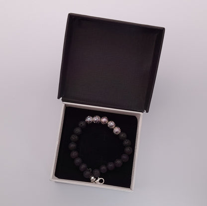 BRACELETS MULTICOLORES DE PERLES RONDES EN PIERRES DE LAVE NOIRES & IRISÉES - 2 TAILLES AU CHOIX - BIJOUX ARTISANAUX, UNIQUES & ORIGINAUX