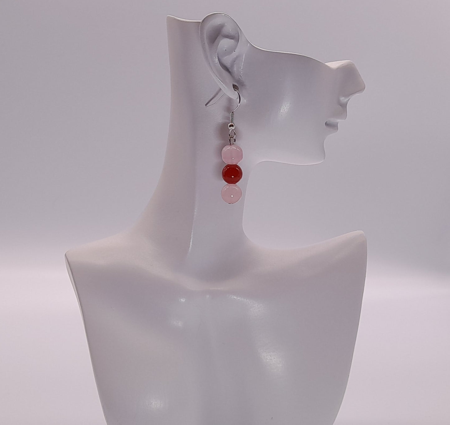 3 MODÈLES DE BOUCLES D'OREILLES EN DUO PIERRES DE QUARTZ ROSE + CORNALINE - BIJOUX ARTISANAUX, UNIQUES & ORIGINAUX