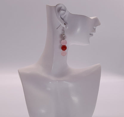 3 MODÈLES DE BOUCLES D'OREILLES EN DUO PIERRES DE QUARTZ ROSE + CORNALINE - BIJOUX ARTISANAUX, UNIQUES & ORIGINAUX