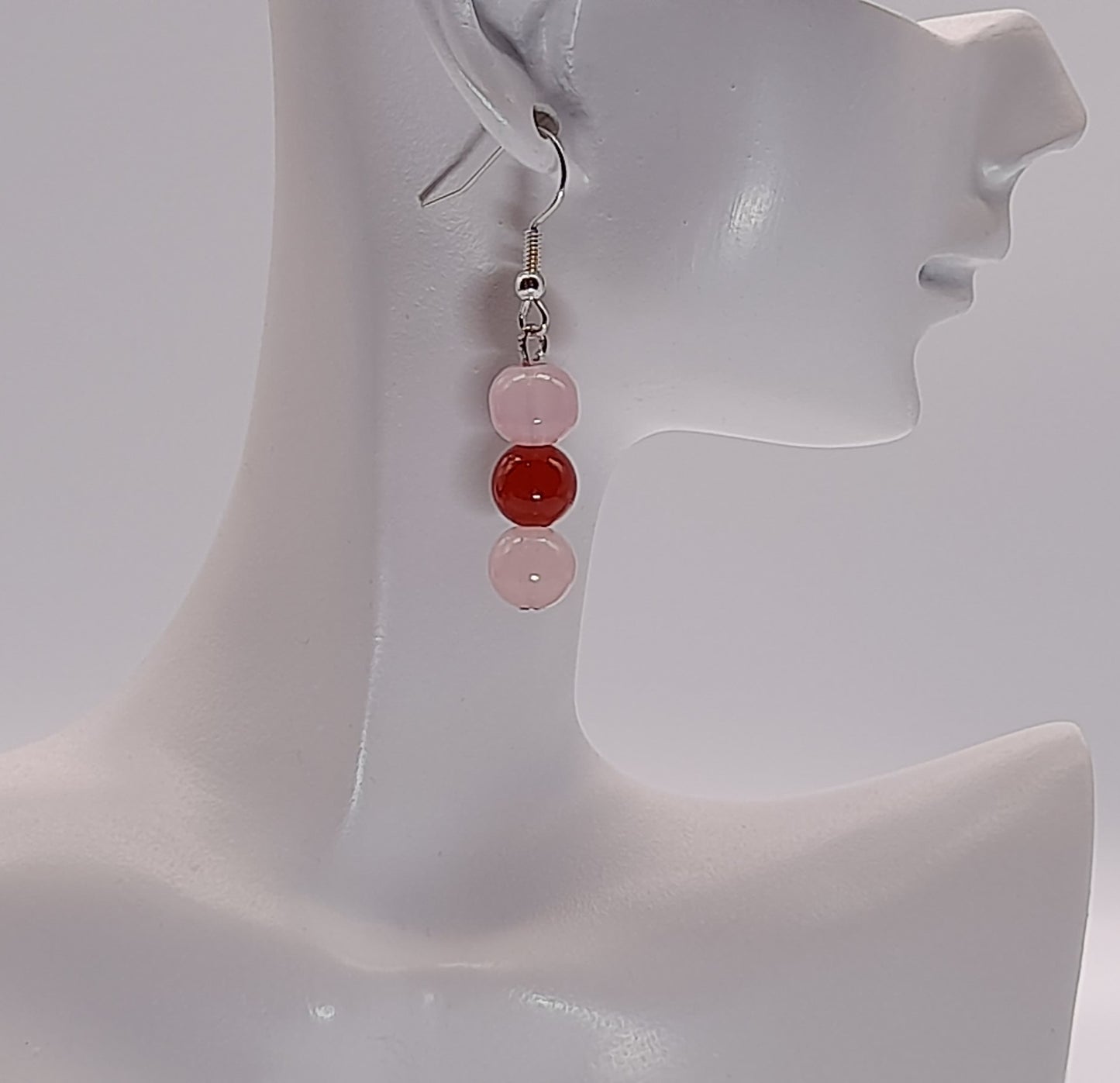 3 MODÈLES DE BOUCLES D'OREILLES EN DUO PIERRES DE QUARTZ ROSE + CORNALINE - BIJOUX ARTISANAUX, UNIQUES & ORIGINAUX