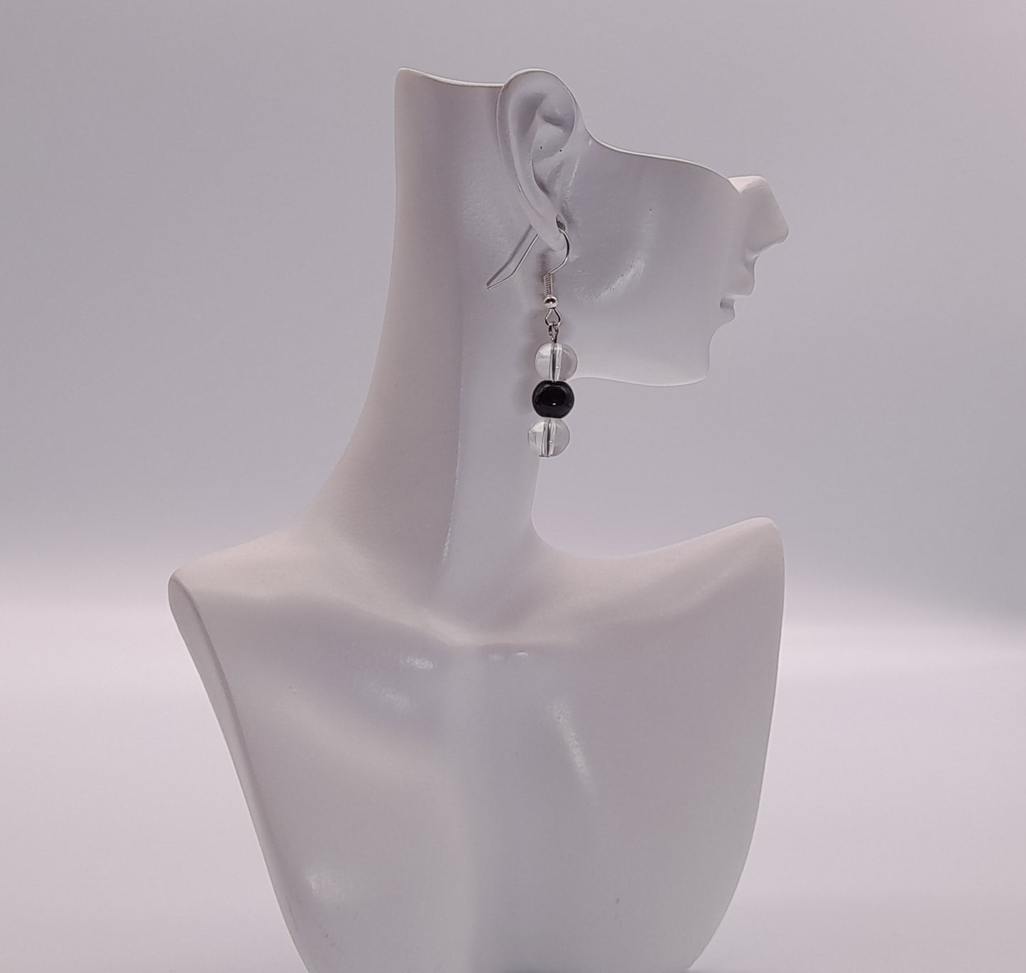 BOUCLES D'OREILLES DUO PIERRES ONYX + CRISTAL DE ROCHE - BIJOUX ARTISANAUX, UNIQUES & ORIGINAUX