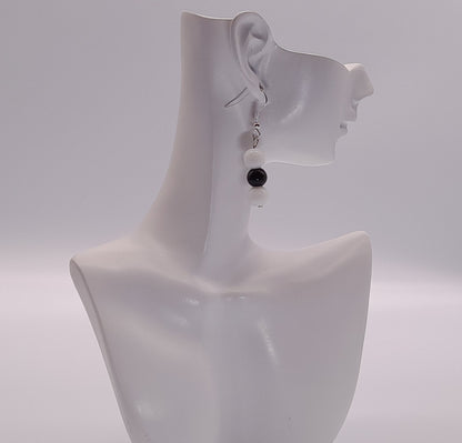 BOUCLES D'OREILLES DUO PIERRES ONYX NOIR & BLANC - BIJOUX ARTISANAUX, UNIQUES & ORIGINAUX