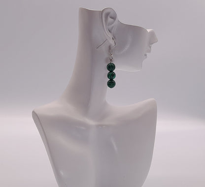 3 MODÈLES DE BOUCLES D'OREILLES PERLES RONDES EN PIERRE DE MALACHITE - BIJOUX ARTISANAUX, UNIQUES & ORIGINAUX