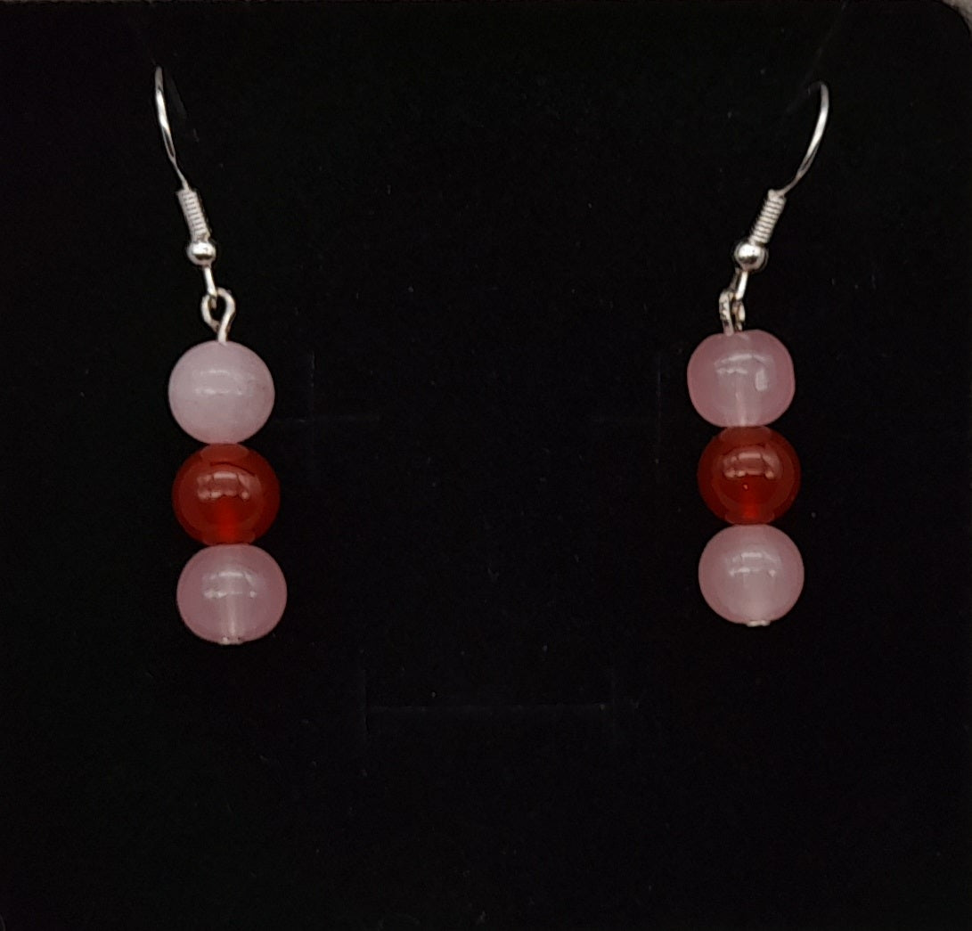 3 MODÈLES DE BOUCLES D'OREILLES EN DUO PIERRES DE QUARTZ ROSE + CORNALINE - BIJOUX ARTISANAUX, UNIQUES & ORIGINAUX