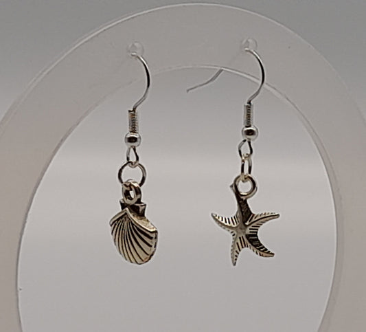 BOUCLES D'OREILLES DUO ORIGINAL COQUILLAGES + ÉTOILE DE MER - BIJOUX FANTAISIES VACANCES