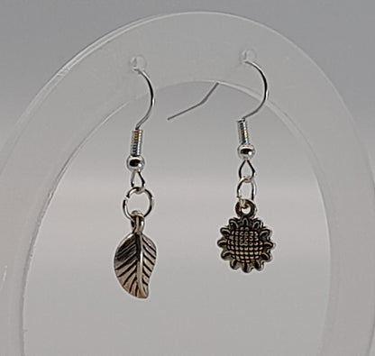 BOUCLES D'OREILLES DUO ORIGINAL " FLEUR TOURNESOL ou CHAMPIGNON + FEUILLE " - BIJOUX FANTAISIES AU CHOIX