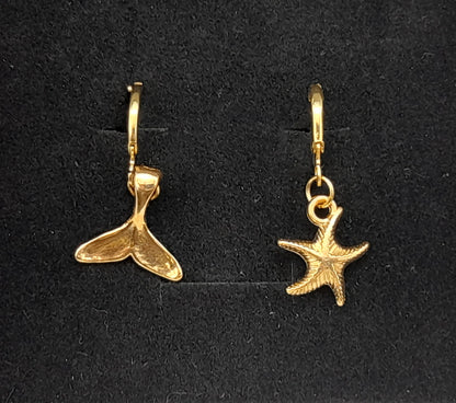 BOUCLES D'OREILLES DUO ORIGINAL " SIRÈNE + ÉTOILE DE MER " - BIJOUX BRELOQUES FANTAISIES