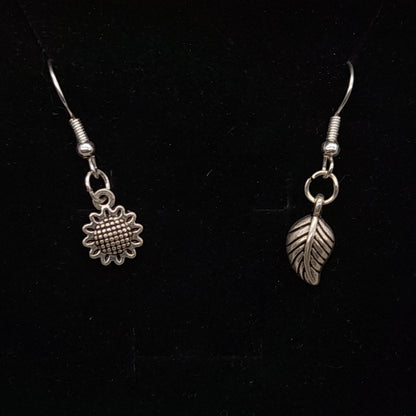 BOUCLES D'OREILLES DUO ORIGINAL " FLEUR TOURNESOL ou CHAMPIGNON + FEUILLE " - BIJOUX FANTAISIES AU CHOIX