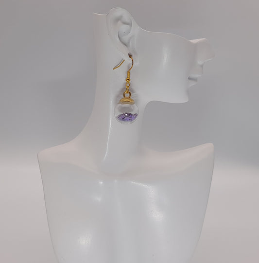 BOUCLES D'OREILLES PENDENTIFS BOULES EN VERRE + PAILLETTES ÉTOILÉES IRISÉES - BIJOUX FANTAISIES ORIGINAUX