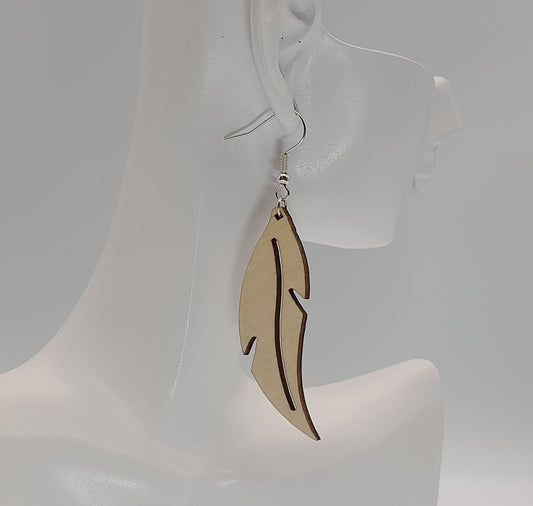 GRANDES BOUCLES D'OREILLES DE PLUMES D' ANGES EN BOIS - DIVERS MODÈLES UNIQUES, ORIGINAUX & ARTISANAUX