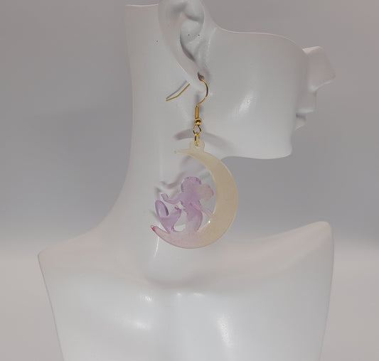 GRANDES BOUCLES D'OREILLES PAPILLONS + SIRÈNE SUR LUNE EN RÉSINE - BIJOUX FANTAISIES UNIQUES, ORIGINAUX & ARTISANAUX