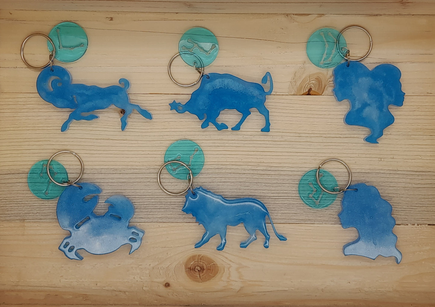 PORTES CLÉS " BLEUS " SIGNES ASTROLOGIQUES DU ZODIAQUE + CONSTELLATIONS - BIJOUX DE SAC FANTAISIES ORIGINAUX, UNIQUES & ARTISANAUX