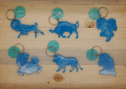 PORTES CLÉS " BLEUS " SIGNES ASTROLOGIQUES DU ZODIAQUE + CONSTELLATIONS - BIJOUX DE SAC FANTAISIES ORIGINAUX, UNIQUES & ARTISANAUX