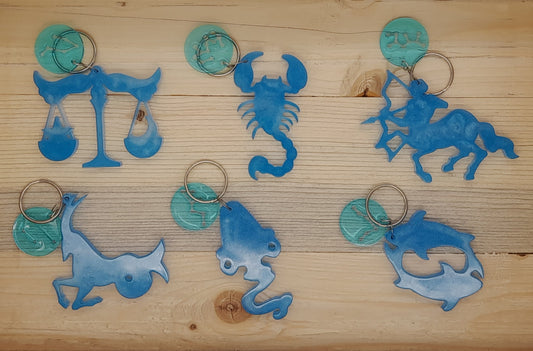PORTES CLÉS " BLEUS " SIGNES ASTROLOGIQUES DU ZODIAQUE + CONSTELLATIONS - BIJOUX DE SAC FANTAISIES ORIGINAUX, UNIQUES & ARTISANAUX