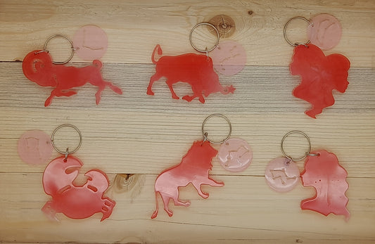PORTES CLÉS " ROUGES " SIGNES ASTROLOGIQUES DU ZODIAQUE + CONSTELLATIONS - BIJOUX DE SACS FANTAISIES ORIGINAUX, UNIQUES & ARTISANAUX