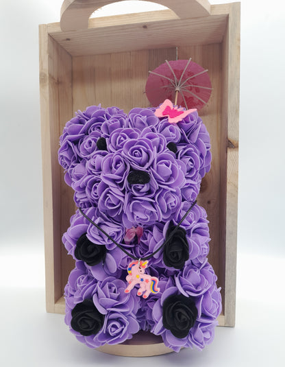 DÉCORATION " 2 EN 1 " JOLI OURSON VIOLET 3D + BIJOU FANTAISIE " - UNIQUE, ORIGINAL & ARTISANAL