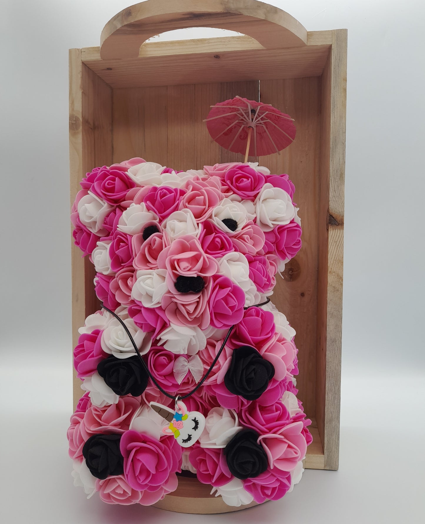 DÉCORATION " 2 EN 1 " OURSON ROSE ET BLANC EN 3D + BIJOU FANTAISIE - UNIQUE, ORIGINAL & ARTISANAL