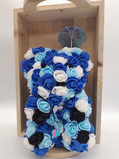 DÉCORATION " 2 EN 1 " OURSON BLEU ET BLANC EN 3D + BIJOU FANTAISIE - UNIQUE, ORIGINAL & ARTISANAL