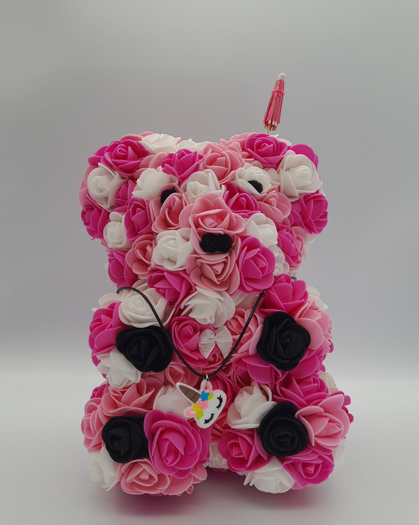 DÉCORATION " 2 EN 1 " OURSON ROSE ET BLANC EN 3D + BIJOU FANTAISIE - UNIQUE, ORIGINAL & ARTISANAL