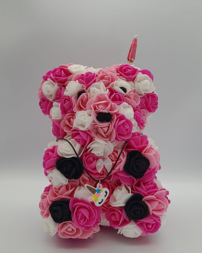 DÉCORATION " 2 EN 1 " OURSON ROSE ET BLANC EN 3D + BIJOU FANTAISIE - UNIQUE, ORIGINAL & ARTISANAL