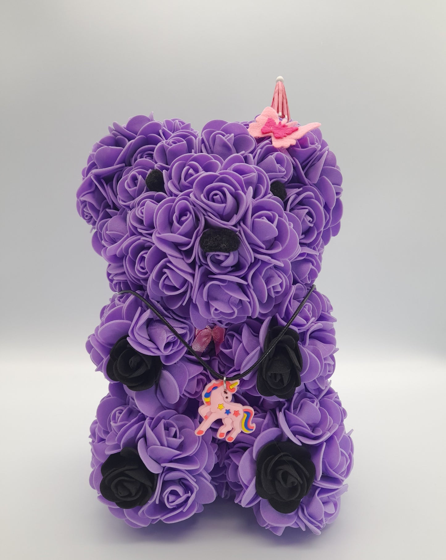 DÉCORATION " 2 EN 1 " JOLI OURSON VIOLET 3D + BIJOU FANTAISIE " - UNIQUE, ORIGINAL & ARTISANAL