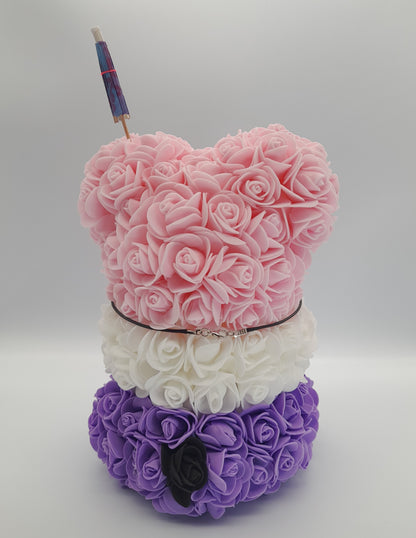 DÉCORATION " 2 EN 1 " OURSON 3 ÉTAGES (ROSE, VIOLET, BLANC) 3D + BIJOU FANTAISIE " - UNIQUE, ORIGINAL & ARTISANAL