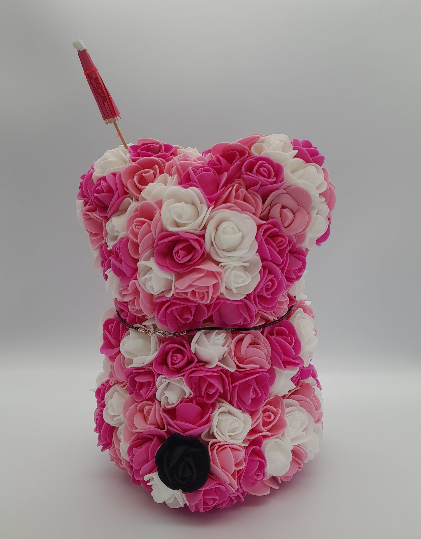 DÉCORATION " 2 EN 1 " OURSON ROSE ET BLANC EN 3D + BIJOU FANTAISIE - UNIQUE, ORIGINAL & ARTISANAL