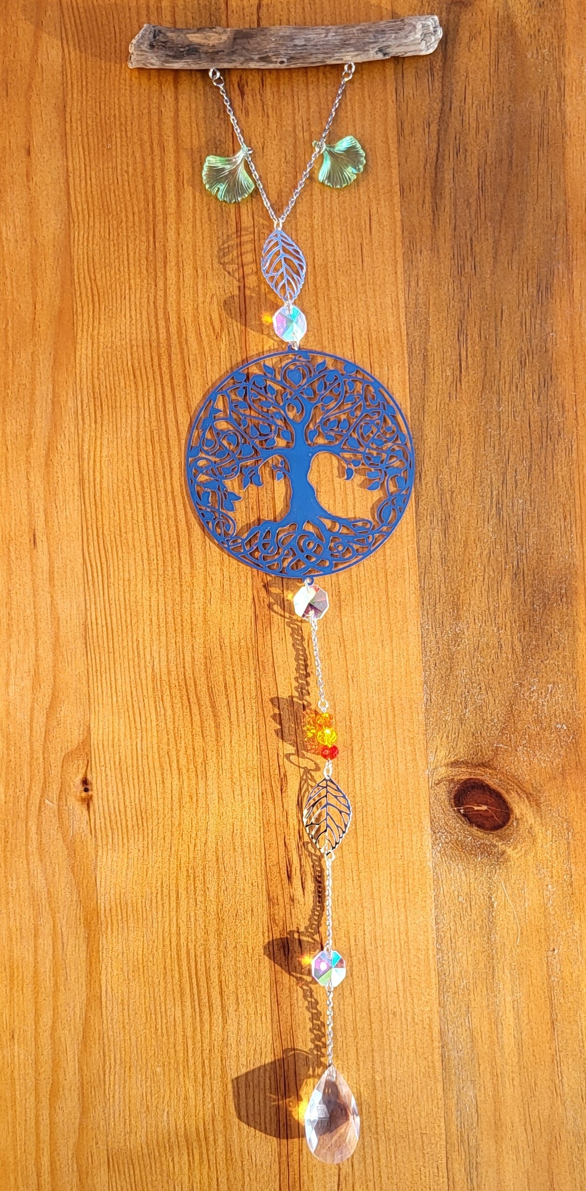 DÉCORATION SUNCATCHER EN BOIS FLOTTÉ + ARBRE DE VIE EN MÉTAL - ATTRAPE SOLEIL UNIQUE, ARTISANAL & ORIGINAL
