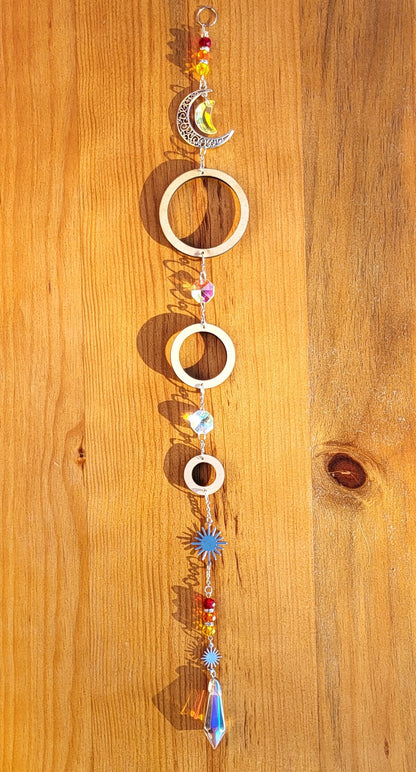 DÉCORATION SUNCATCHER " UNIVERS " avec SOLEIL & LUNE - ATTRAPE SOLEIL UNIQUE, ARTISANAL & ORIGINAL