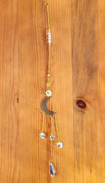 DÉCORATION SUNCATCHER " UNIVERS " avec SOLEIL & LUNE - ATTRAPE SOLEIL UNIQUE, ARTISANAL & ORIGINAL