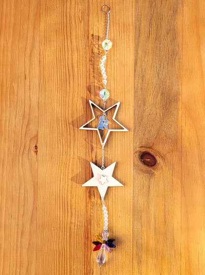 DÉCORATION SUNCATCHER ÉTOILES EN BOIS + ANGES 7 CHAKRAS - ATTRAPE SOLEIL UNIQUE, ARTISANAL & ORIGINAL