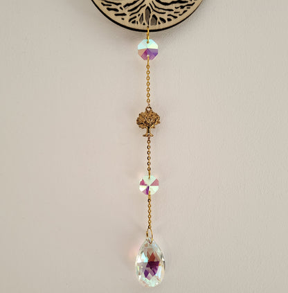 DÉCORATION SUNCATCHER 7 CHAKRAS EN PIERRES + ARBRE de VIE EN BOIS - ATTRAPE SOLEIL UNIQUE, ARTISANAL & ORIGINAL
