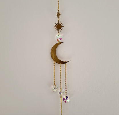 DÉCORATION SUNCATCHER " UNIVERS " avec SOLEIL & LUNE - ATTRAPE SOLEIL UNIQUE, ARTISANAL & ORIGINAL