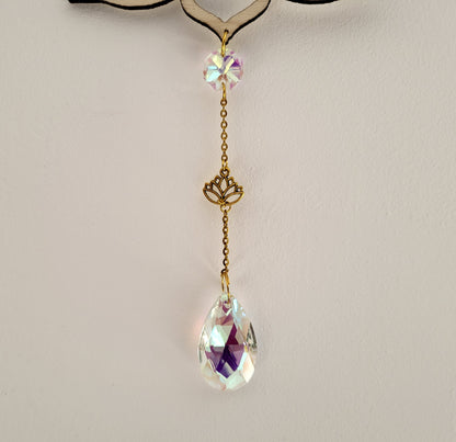 DÉCORATION SUNCATCHER EN BOIS + LOTUS EN MÉTAL DORÉ - ATTRAPE SOLEIL UNIQUE, ARTISANAL & ORIGINAL