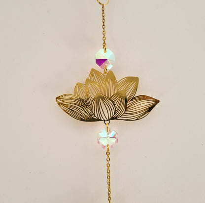 DÉCORATION " 2 EN 1 "  DREAMCATCHER + SUNCATCHER TONS DORÉS JAUNES + LOTUS + SOLEILS + PAPILLON - (ATTRAPE-RÊVES avec un ATTRAPE SOLEIL) UNIQUE, ARTISANAL & ORIGINAL