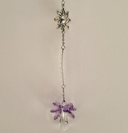 DÉCORATION SUNCATCHER 7 CHAKRAS EN PIERRES & " UNIVERS" avec  ÉTOILE EN BOIS + ANGE, SOLEIL & SATURNE - ATTRAPE SOLEIL UNIQUE, ARTISANAL & ORIGINAL