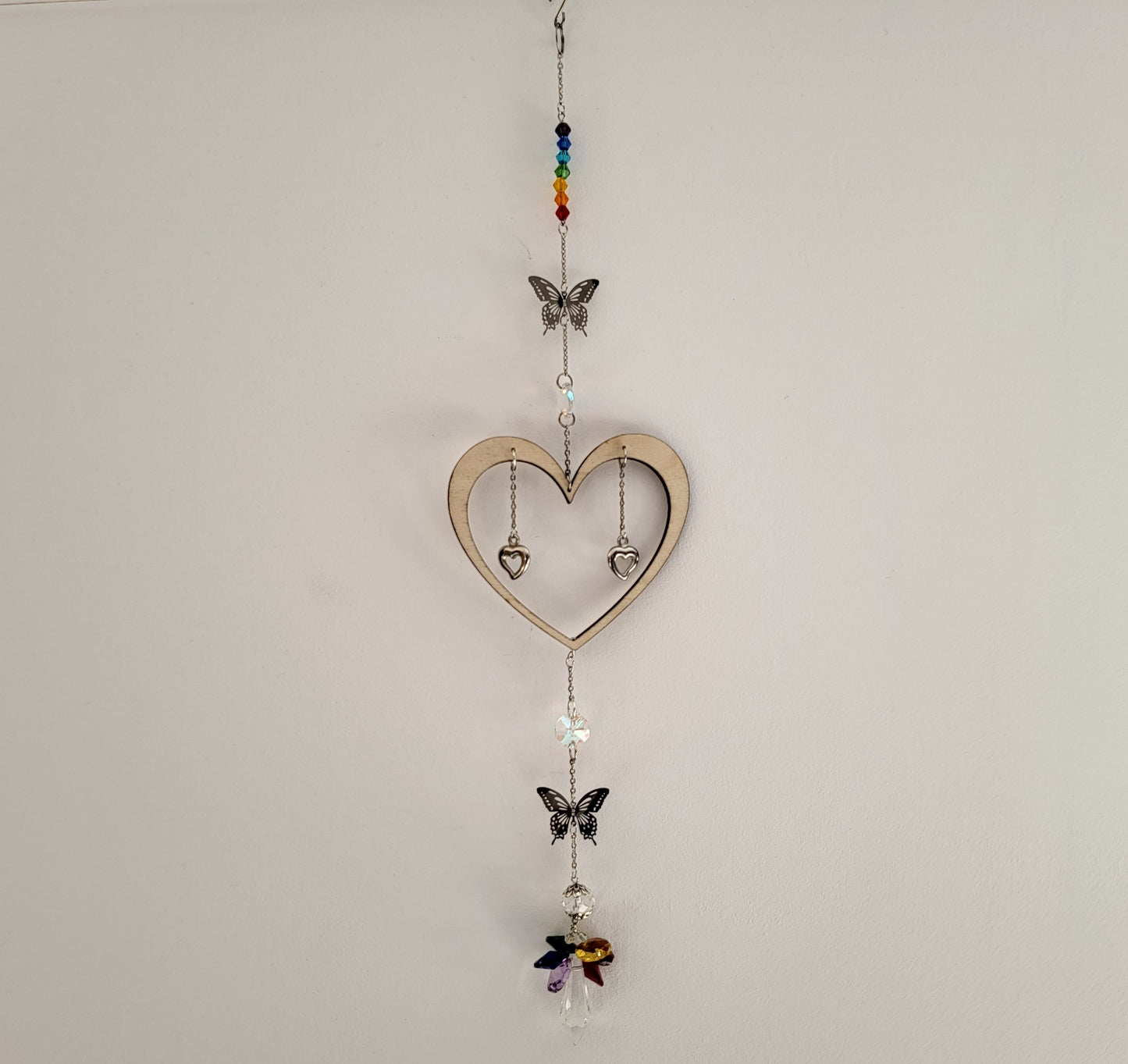 DÉCORATION SUNCATCHER 7 CHAKRAS + ANGE & PAPILLONS + COEUR EN  BOIS - ATTRAPE SOLEIL UNIQUE, ARTISANAL & ORIGINAL