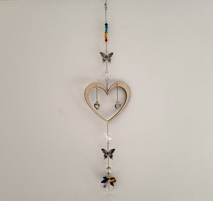 DÉCORATION SUNCATCHER 7 CHAKRAS + ANGE & PAPILLONS + COEUR EN  BOIS - ATTRAPE SOLEIL UNIQUE, ARTISANAL & ORIGINAL