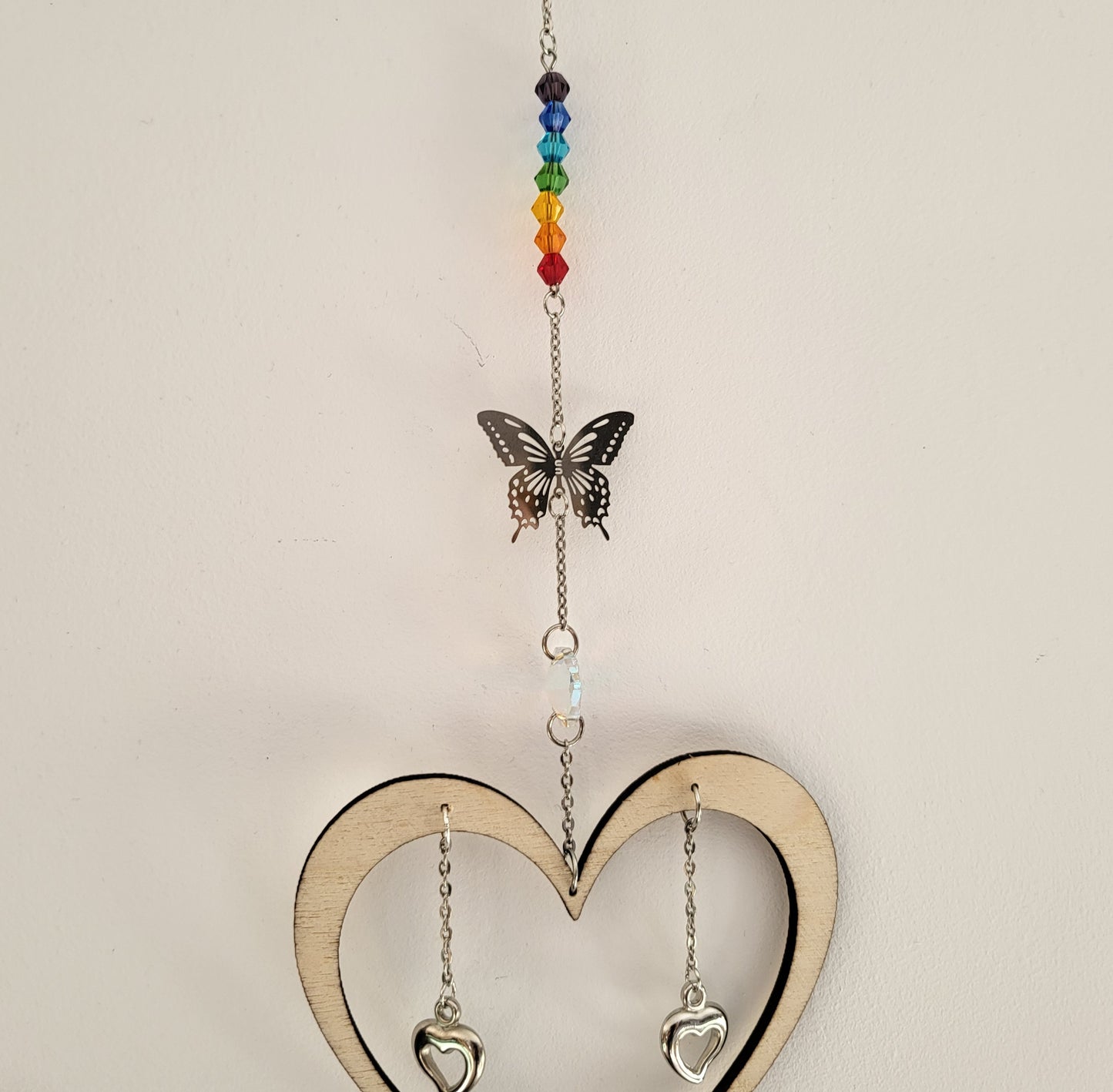 DÉCORATION SUNCATCHER 7 CHAKRAS + ANGE & PAPILLONS + COEUR EN  BOIS - ATTRAPE SOLEIL UNIQUE, ARTISANAL & ORIGINAL