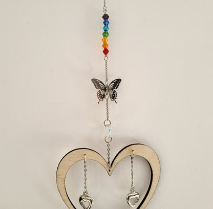 DÉCORATION SUNCATCHER 7 CHAKRAS + ANGE & PAPILLONS + COEUR EN  BOIS - ATTRAPE SOLEIL UNIQUE, ARTISANAL & ORIGINAL