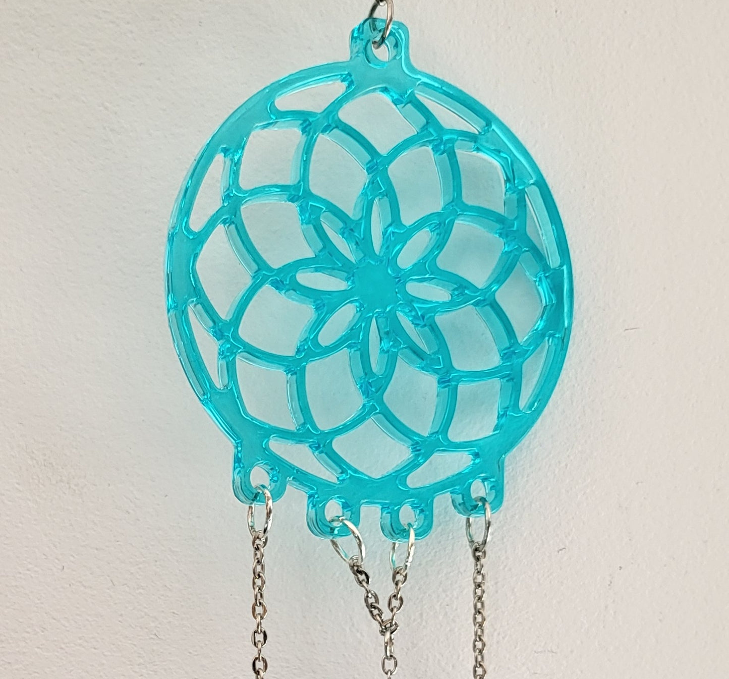 DÉCORATION " 2 EN 1 "  DREAMCATCHER + SUNCATCHER TONS BLEUS + PAPILLON - (ATTRAPE-RÊVES avec un ATTRAPE SOLEIL) UNIQUE, ARTISANAL & ORIGINAL