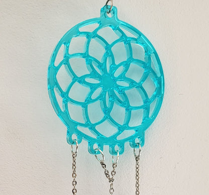 DÉCORATION " 2 EN 1 "  DREAMCATCHER + SUNCATCHER TONS BLEUS + PAPILLON - (ATTRAPE-RÊVES avec un ATTRAPE SOLEIL) UNIQUE, ARTISANAL & ORIGINAL