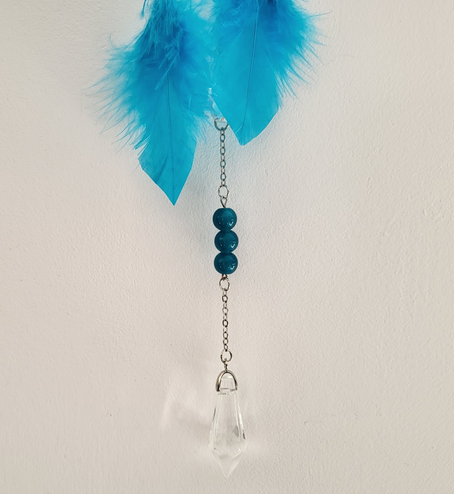 DÉCORATION " 2 EN 1 "  DREAMCATCHER + SUNCATCHER TONS BLEUS + PAPILLON - (ATTRAPE-RÊVES avec un ATTRAPE SOLEIL) UNIQUE, ARTISANAL & ORIGINAL