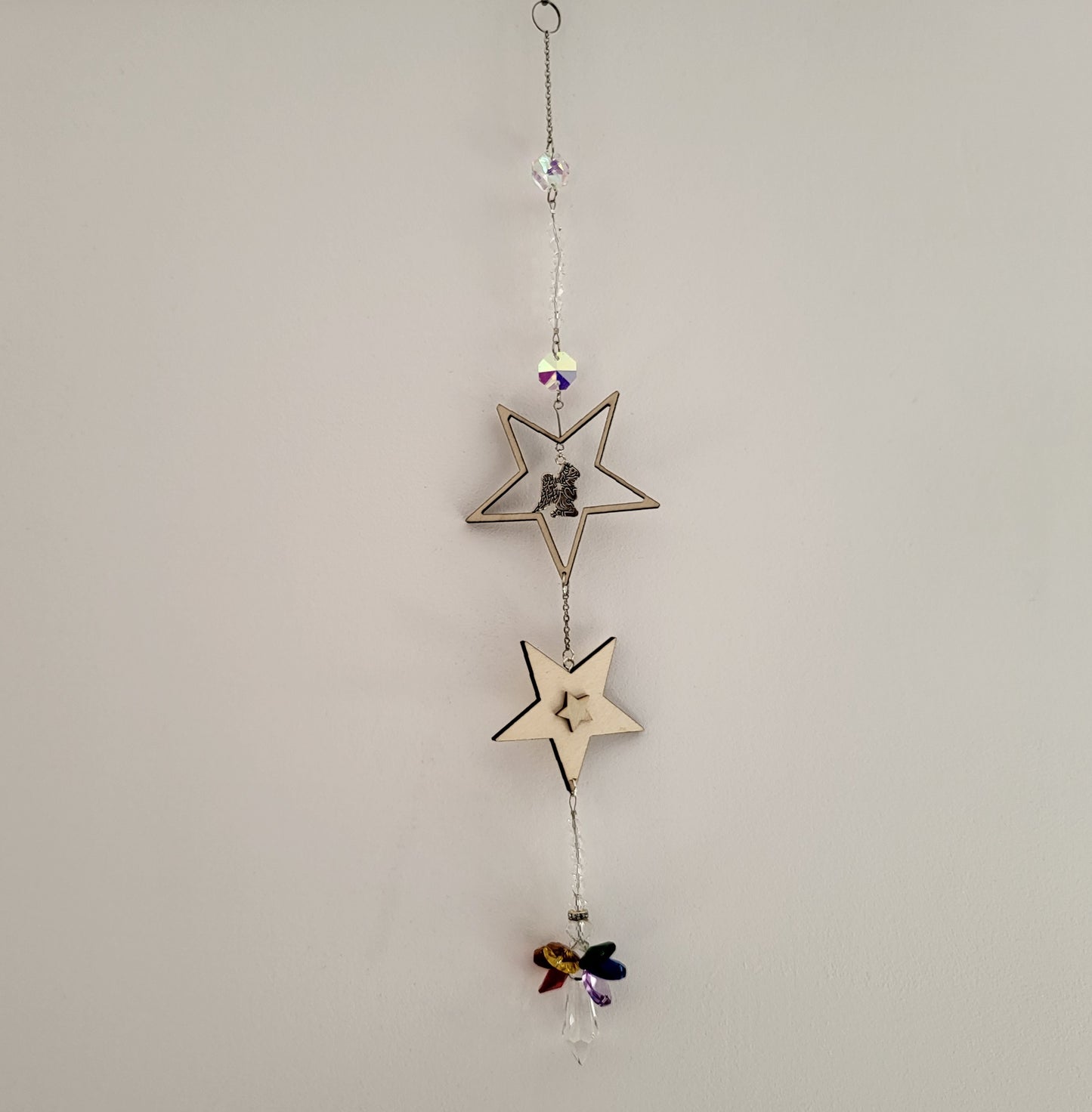 DÉCORATION SUNCATCHER ÉTOILES EN BOIS + ANGES 7 CHAKRAS - ATTRAPE SOLEIL UNIQUE, ARTISANAL & ORIGINAL