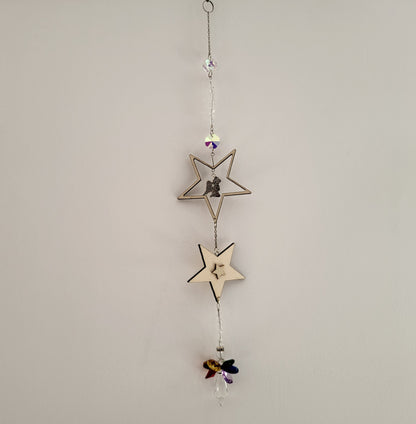 DÉCORATION SUNCATCHER ÉTOILES EN BOIS + ANGES 7 CHAKRAS - ATTRAPE SOLEIL UNIQUE, ARTISANAL & ORIGINAL